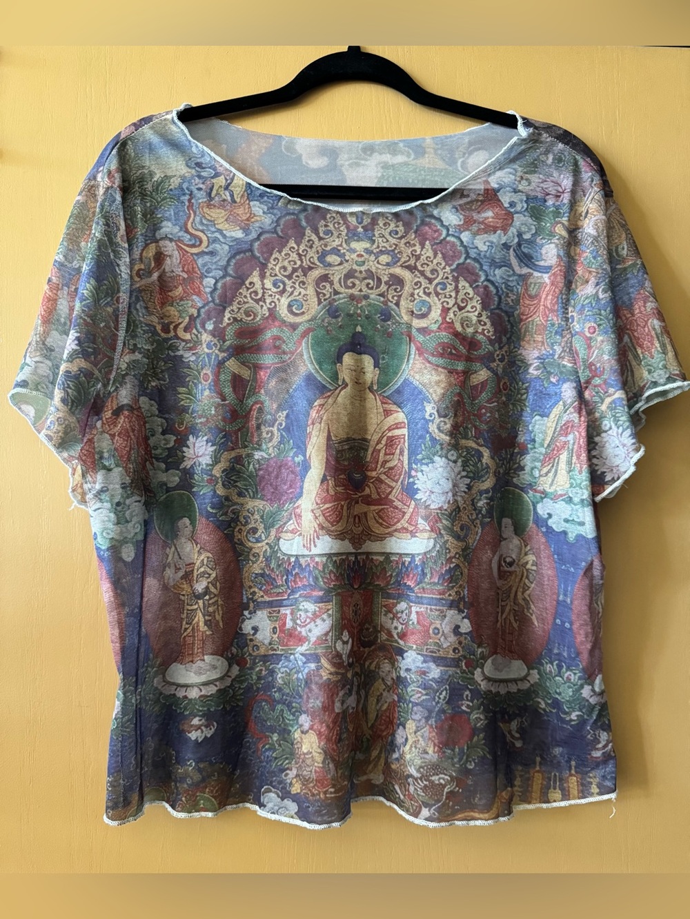 Mesh Plus Buddha Boho Crop Top Blouse Tee Shirt Tibetan Art